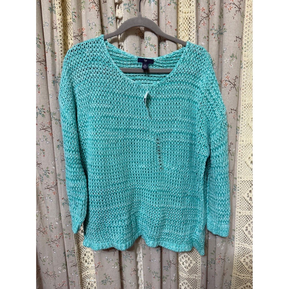 NWT Gap Aqua Marled Open Knit Cotton Blend Sweater XL